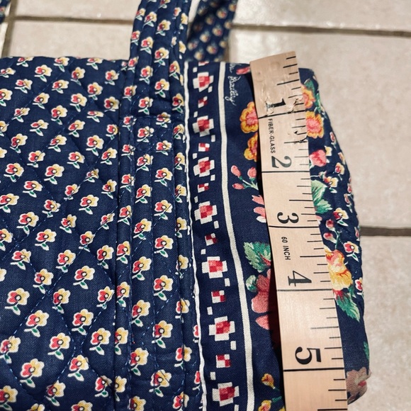 90s Vintage Vera Bradley Mini Duffel in Indiana Pattern Royal Blue Pocket Sides - Picture 15 of 17